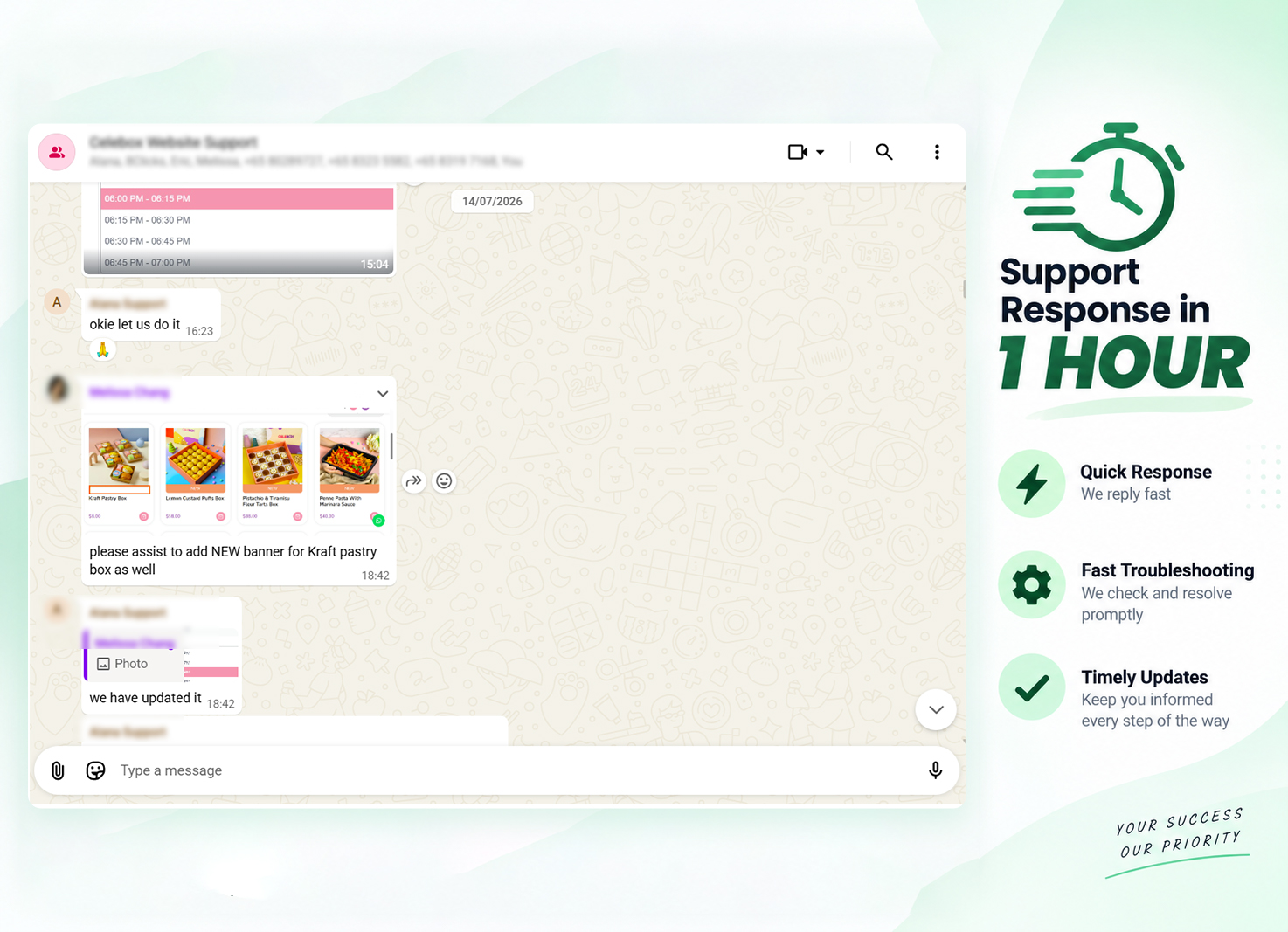 Minor Requests Completed for Free — client WhatsApp conversation